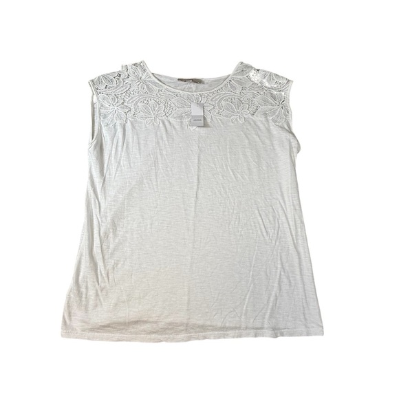 Women's LOFT 100% Cotton Sleeveless White Crochet Detail Blouse Size Large NWT - Picture 1 of 4